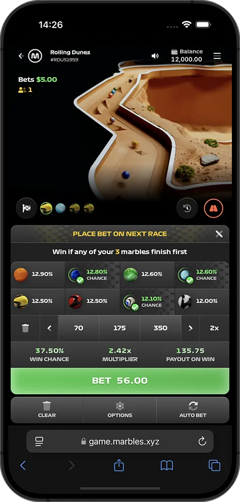 Rolling Dunes marble race on mobile